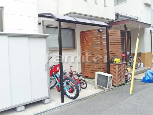 大阪市城東区 エクステリア工事 雨除け屋根 レギュラーテラス屋根 1階用 R型アール屋根