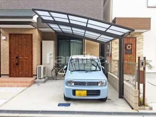 四條畷市 エクステリア工事 カーポート LIXILリクシル ネスカR 1台用(単棟) R型アール屋根