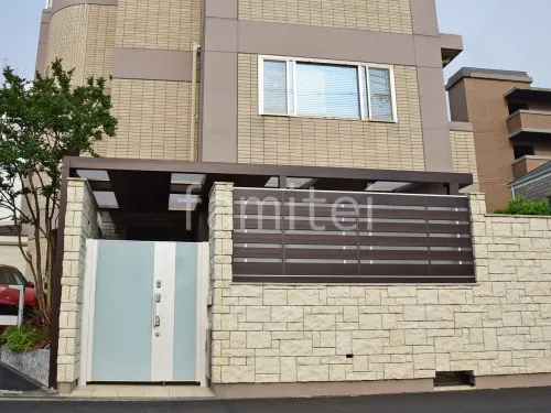 大阪市住吉区 エクステリア工事 フル木製調テラス屋根 LIXILリクシル プラスGルーフテラス 1階用 F型フラット屋根 LEDダウンライト