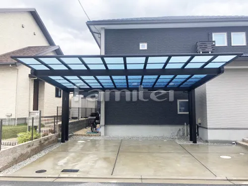 木津川市 エクステリア工事 カーポート YKKAP エフルージュEX 後柱仕様 横2台用(ワイド ツイン) F型フラット屋根
