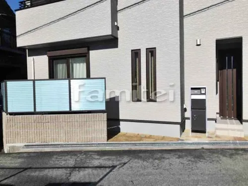 枚方市 新築ベーシック オープン外構 カーポート1台 目隠しフェンス 姫高麗芝