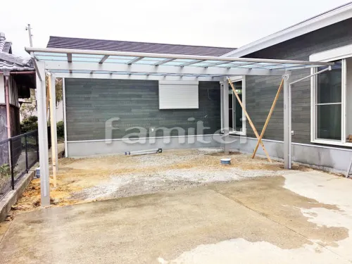 岸和田市 エクステリア工事 カーポート YKKAP エフルージュグラン 横2台用(ワイド ツイン) F型フラット屋根