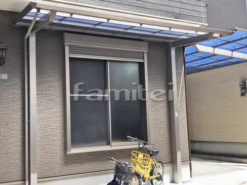 門真市 エクステリア工事 カーポート LIXILリクシル ネスカF 1台用(単棟) F型フラット屋根 洗濯干し屋根 四国化成 独立式スマートトップ 後柱 1階用 F型フラット屋根