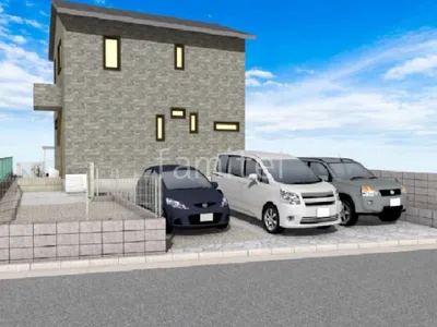 駐車スペースを広く取った新築ベーシック セミクローズ外構